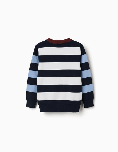 Striped Knitted Jumper for Boys, White/Brown/Blue