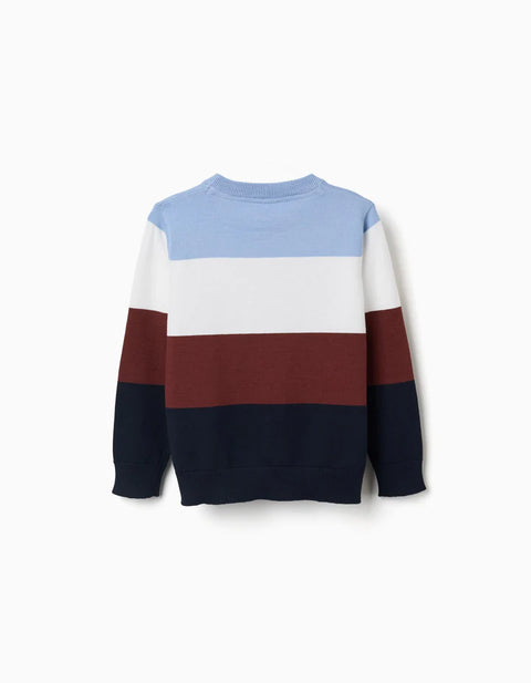 Knitted Jumper with Colour Block for boys, Blue/White/Brown