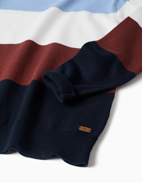 Knitted Jumper with Colour Block for boys, Blue/White/Brown