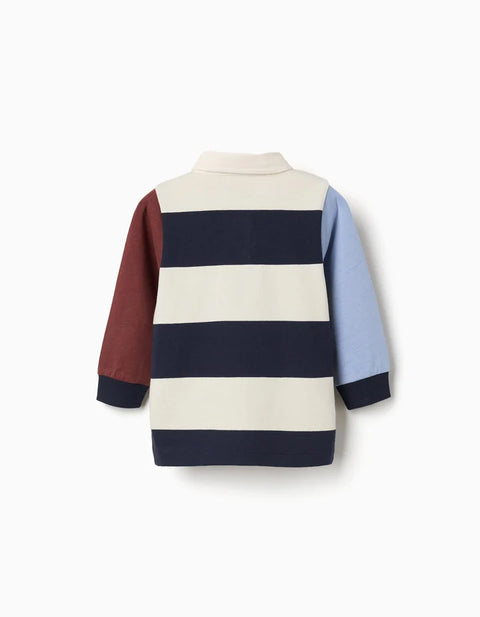 Long Sleeve Polo Shirt with Stripes for Baby Boys, Blue/Beige/Brown