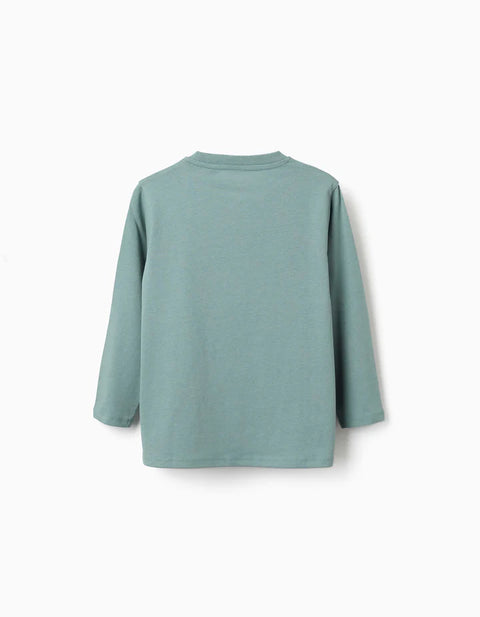 Pack of 2 Long Sleeve T-Shirts with Prints for Boys, White/Green