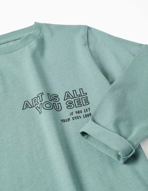 Pack of 2 Long Sleeve T-Shirts with Prints for Boys, White/Green