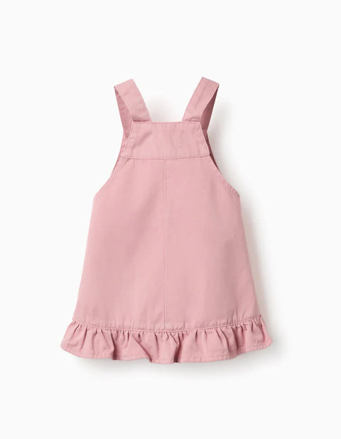 Twill Pinafore Dress with Ruffled Hem for Baby Girls, Pink