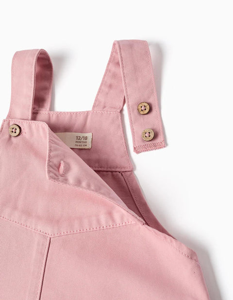 Twill Pinafore Dress with Ruffled Hem for Baby Girls, Pink