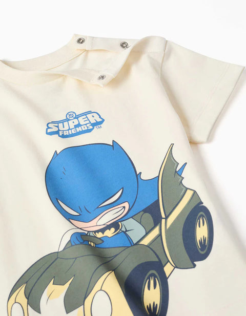 Cotton T-Shirt with Batman Print for Babies and Boys, Light Beige