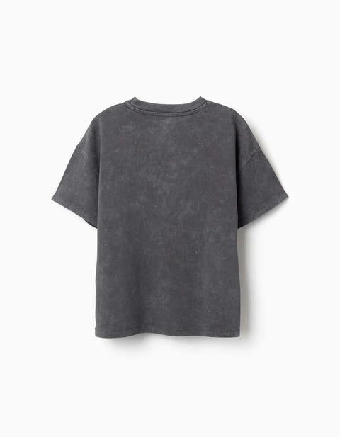 Cotton T-Shirt with Stitch Print for Children, Dark Grey