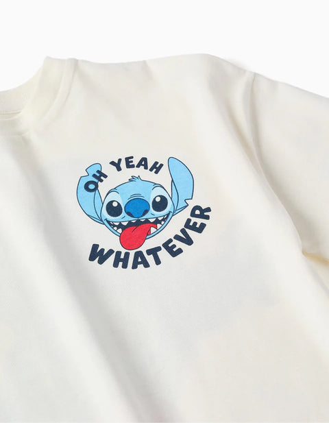 Cotton T-Shirt with Stitch Prints for Children, White