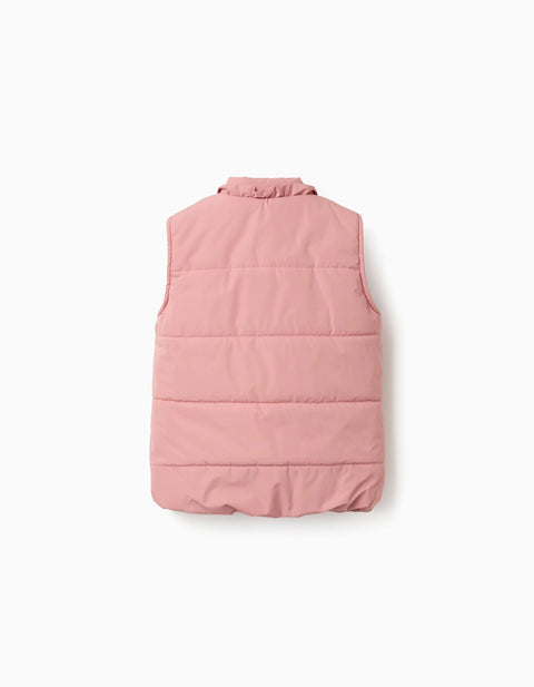 Puffer Vest with Polar Fleece Lining and Ruffles for Girls, Pink