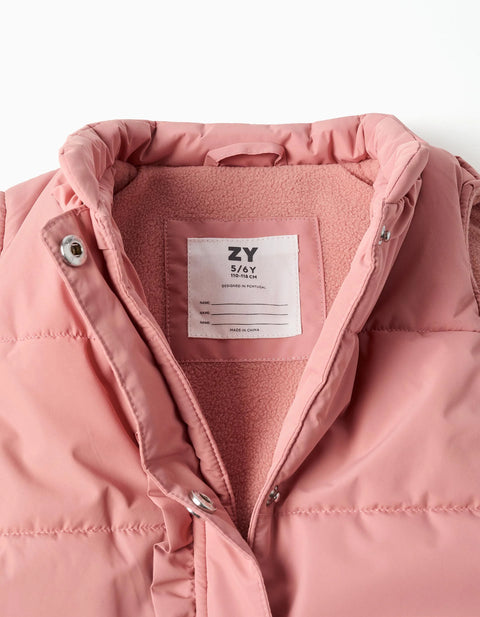 Puffer Vest with Polar Fleece Lining and Ruffles for Girls, Pink