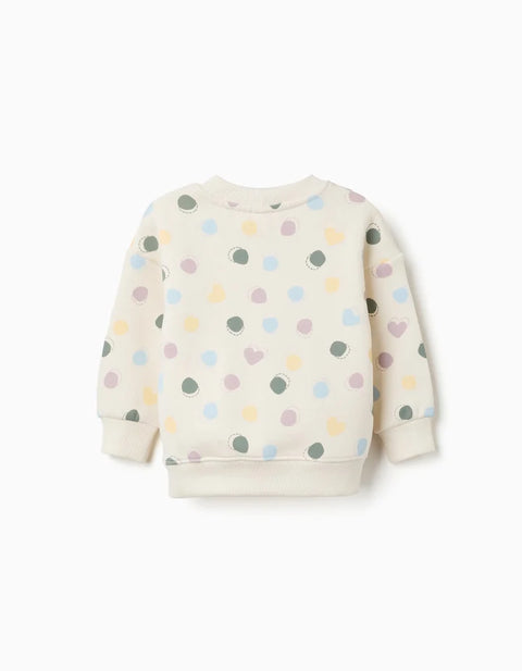Brushed Sweatshirt with Hearts and Dots Pattern for Baby Girls, White