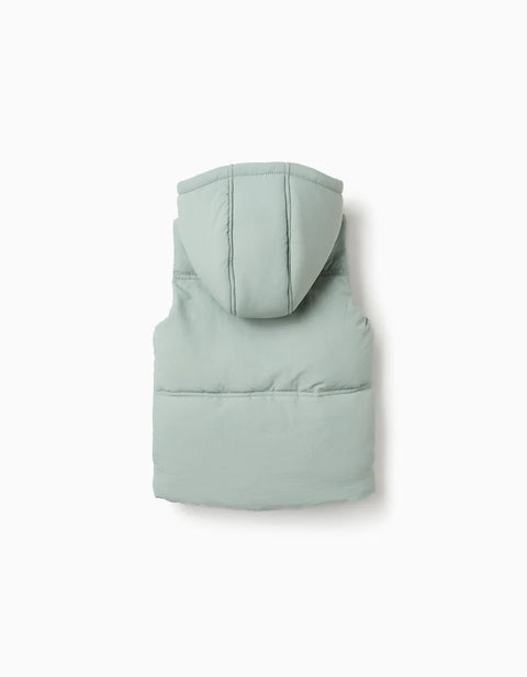 Hooded Quilted Vest with Polar Fleece Lining for Girls, Light Green