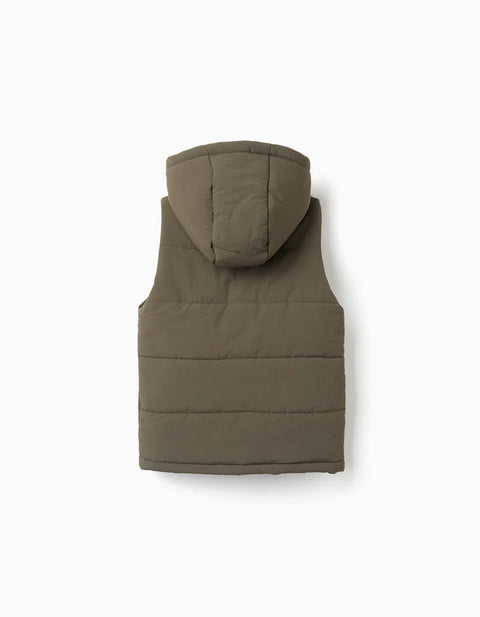 Hooded Puffer Vest with Pockets for Boys, Brown