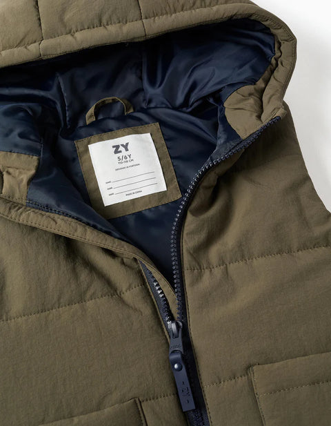 Hooded Puffer Vest with Pockets for Boys, Brown