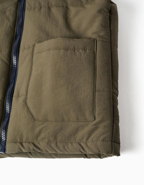 Hooded Puffer Vest with Pockets for Boys, Brown