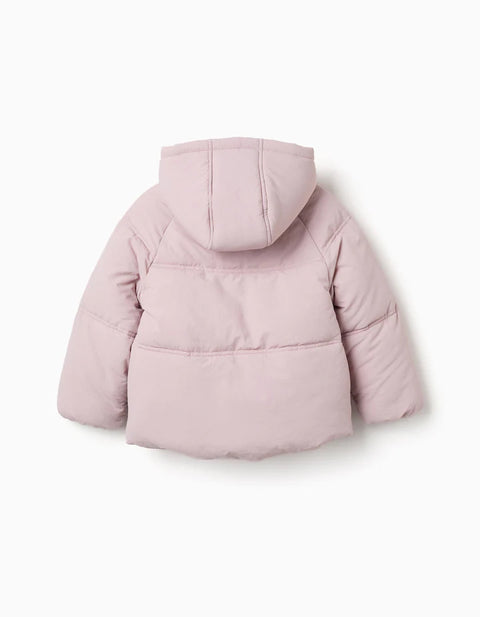 Hooded Puffer Jacket with Polar Fleece Lining for Girls, Light Purple