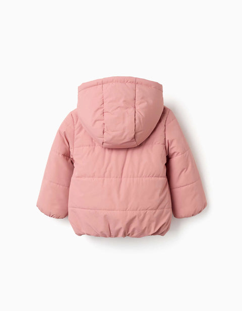 Hooded Puffer Jacket with Polar Fleece Lining for Baby Girls, Pink