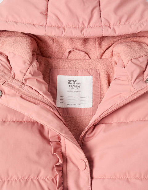 Hooded Puffer Jacket with Polar Fleece Lining for Baby Girls, Pink