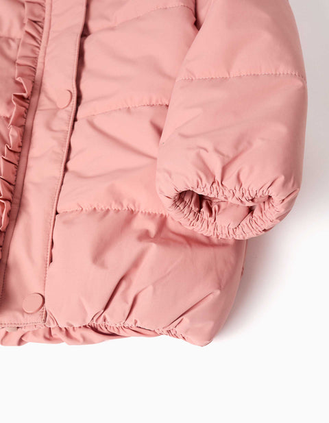 Hooded Puffer Jacket with Polar Fleece Lining for Baby Girls, Pink
