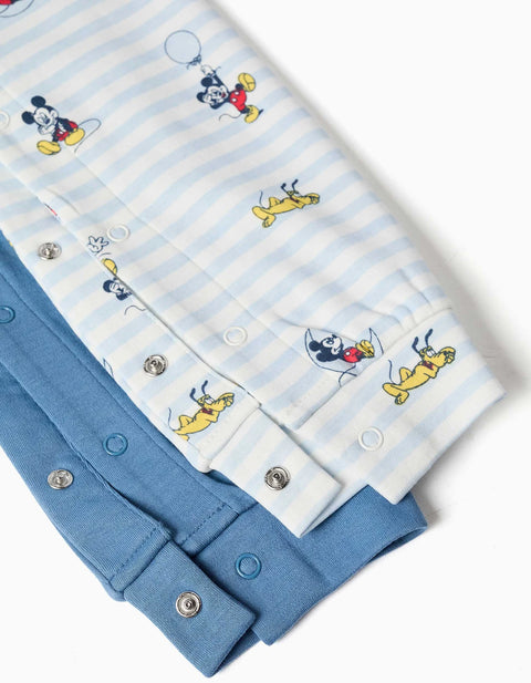 2 Cotton Sleepsuits with Mickey for Newborn and Baby Boys, Blue/White