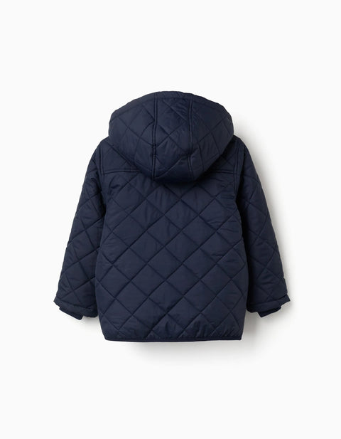 Quilted Jacket with Detachable Hood for Children, Navy Blue