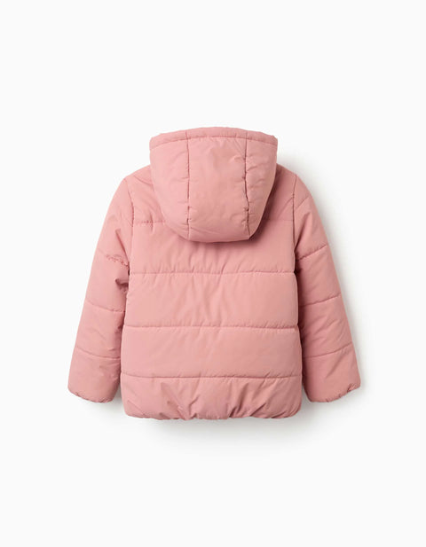 Hooded Puffer Jacket with Polar Fleece Lining for Girls, Pink