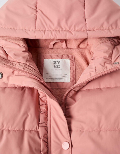 Hooded Puffer Jacket with Polar Fleece Lining for Girls, Pink