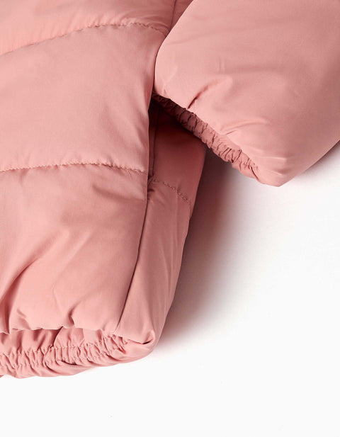 Hooded Puffer Jacket with Polar Fleece Lining for Girls, Pink