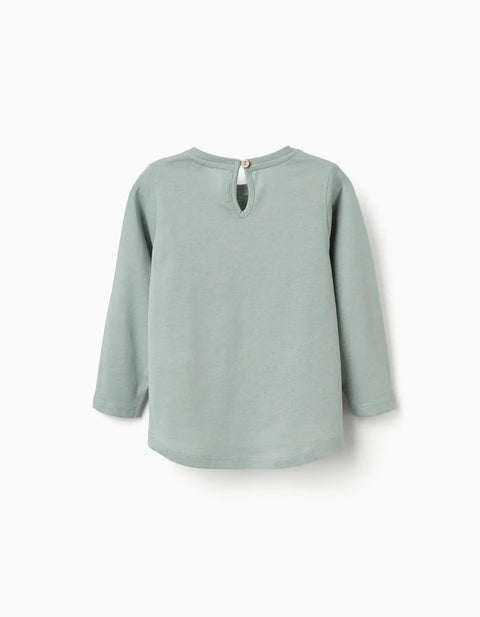 Long Sleeve Cotton T-Shirt with Hearts for Baby Girls, Light Green