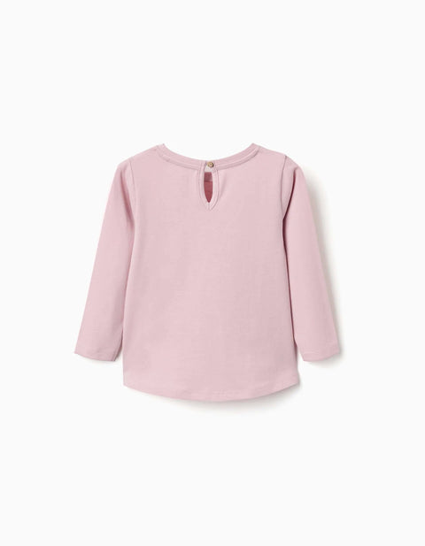 Long Sleeve Cotton T-Shirt with Hearts for Baby Girls, Lilac