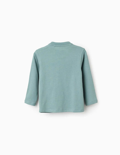 Pack of 2 Long Sleeve T-Shirts with Prints for Baby Boys, Blue/Blue-Green