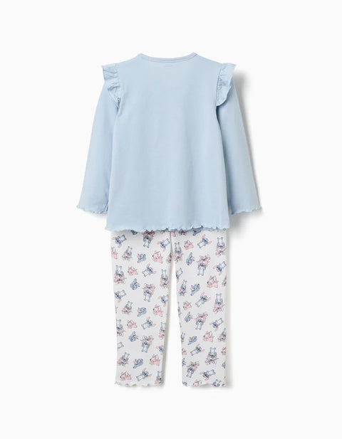 Long Sleeve Pyjamas with Stitch & Angel Print for Girls, Blue/White