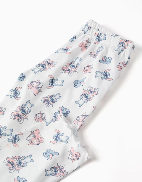 Long Sleeve Pyjamas with Stitch & Angel Print for Girls, Blue/White