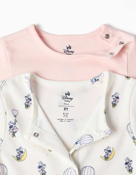 2 Cotton Sleepsuits with Minnie for Newborn and Baby Girls, Pink/White