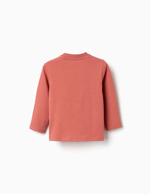 Long Sleeve Cotton T-Shirt with Puzzle Print for Baby Boys, Terracotta
