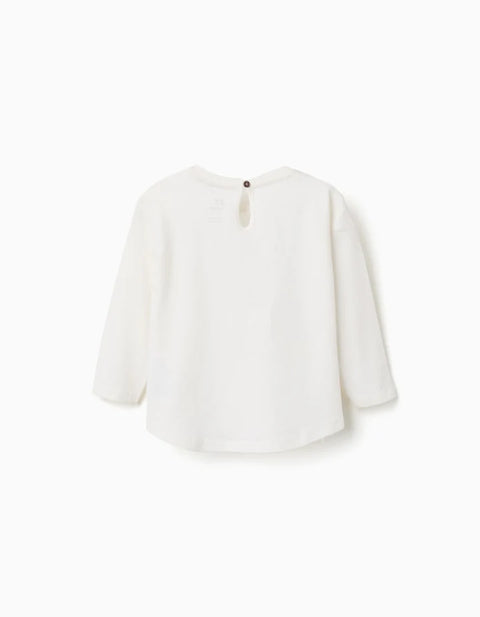 Long Sleeve Cotton T-Shirt with Printed Hearts for Baby Girls, White