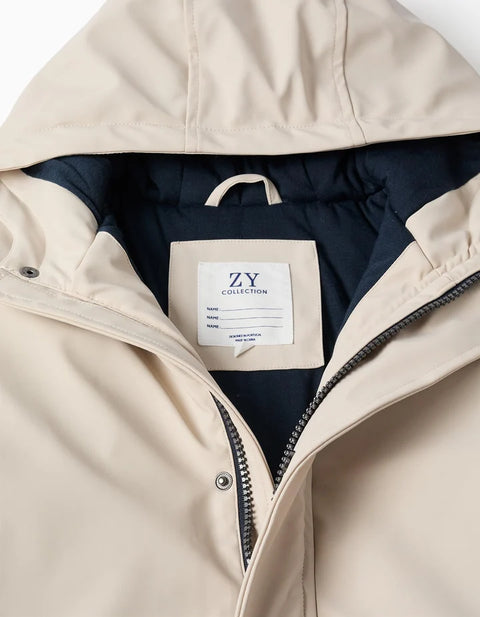 Hooded Padded Parka with Front Pockets for Boys, Light Beige