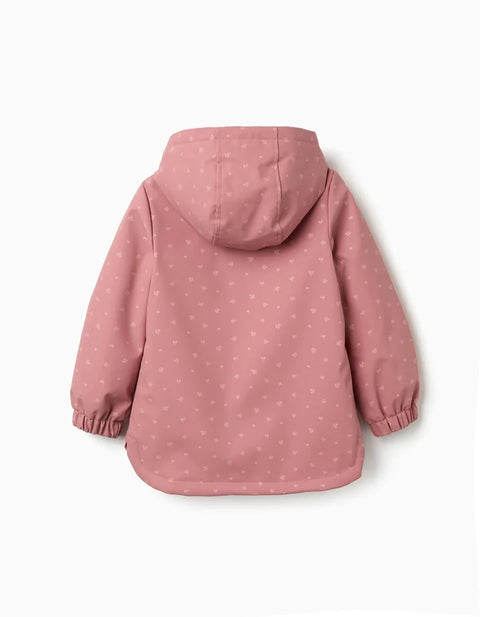 Padded Rubber Parka with Hood and Floral Print for Girls, Pink