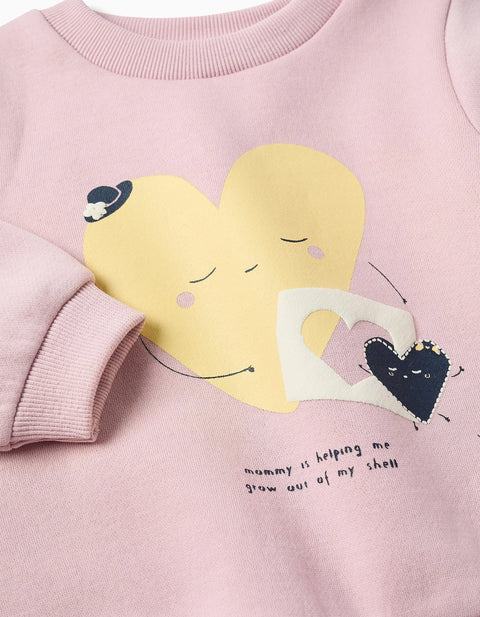 Brushed Sweatshirt with Printed Hearts for Baby Girls, Lilac