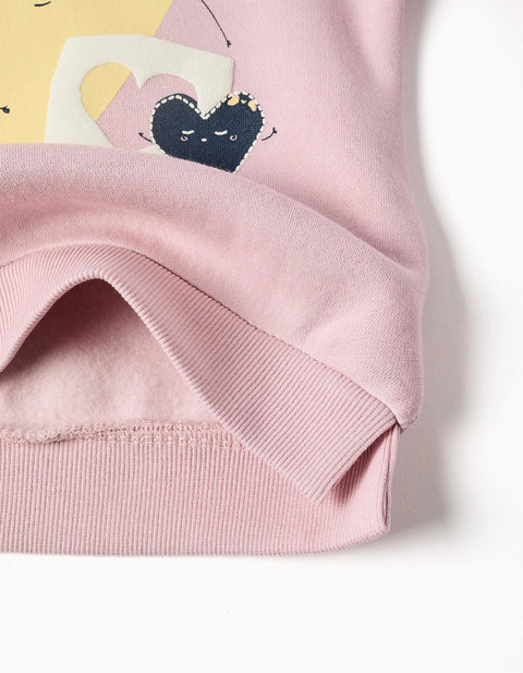 Brushed Sweatshirt with Printed Hearts for Baby Girls, Lilac