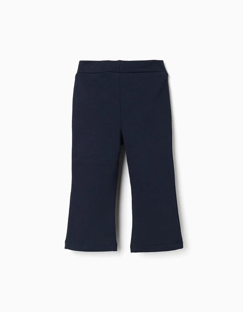 Flared Brushed Leggings for Baby Girls, Navy Blue