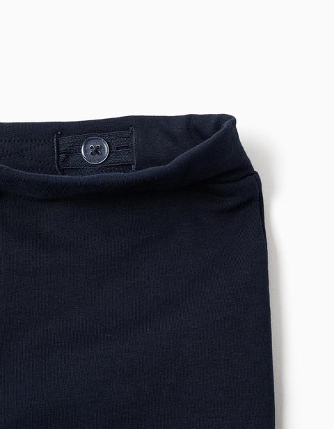 Flared Brushed Leggings for Baby Girls, Navy Blue