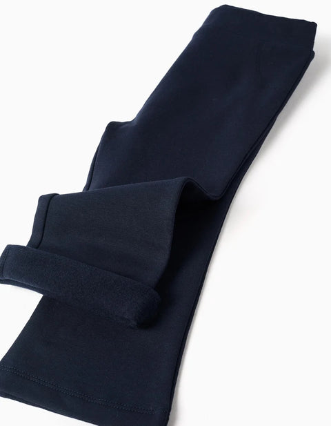 Flared Brushed Leggings for Baby Girls, Navy Blue
