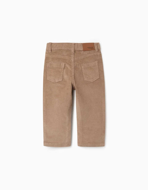 Straight Fit Corduroy Trousers for Baby Boys, Dark Beige