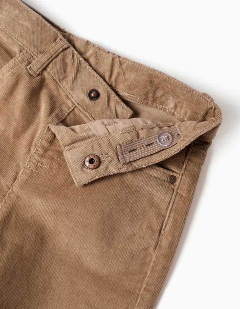 Straight Fit Corduroy Trousers for Baby Boys, Dark Beige