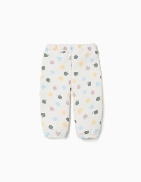 Brushed Fleece Trousers with Dots Pattern for Baby Girls, White