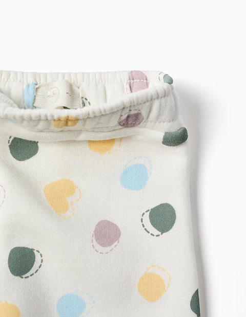 Brushed Fleece Trousers with Dots Pattern for Baby Girls, White