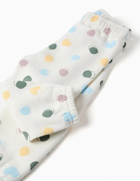 Brushed Fleece Trousers with Dots Pattern for Baby Girls, White