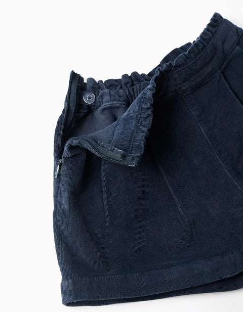 Corduroy Shorts with Ruffled Waist for Baby Girls, Navy Blue