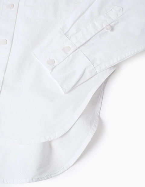 Long Sleeve Poplin Shirt with Dropped Shoulders for Girls, White