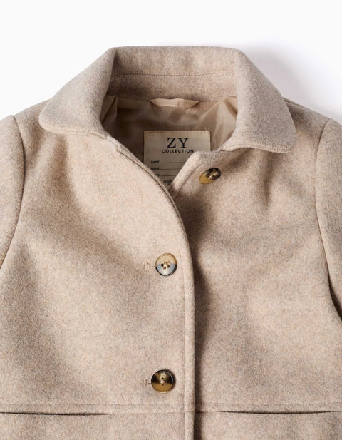 Wool Effect Coat with Lining B&S for Baby Girls, Beige
